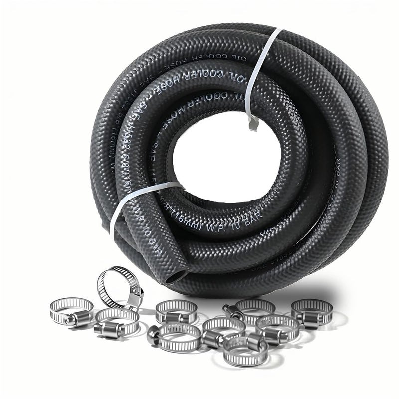 Byredio 5/8 Transmission Oil Cooler Hose 10FT - SAE J1532 Certified, 300PSI High Pressure, Includes 10 Clamps for Leak-Free Fit (-40F to 302F) - Perfect for Power Steering & Hydraulic Systems - Image 1